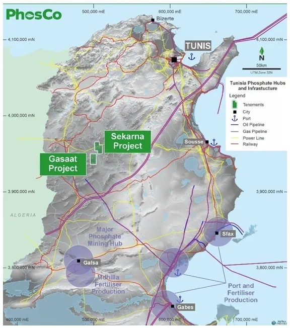 Gasaat Phosphate Project location and Mediterranean shipping routes